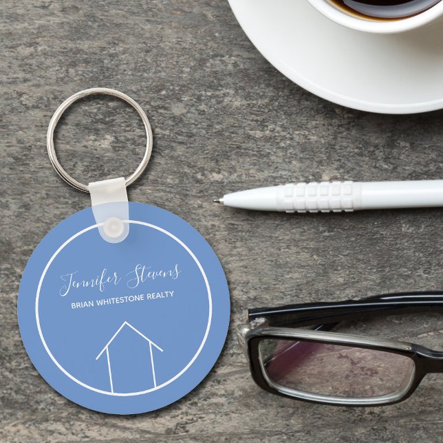 Real Estate Modern Blue White Custom Cute Realtor Keychain (Creator Uploaded)