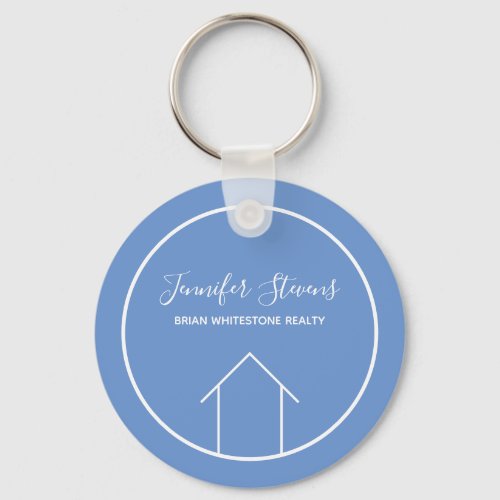 Real Estate Modern Blue White Custom Cute Realtor Keychain