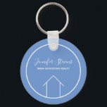 Real Estate Modern Blue White Custom Cute Realtor Keychain<br><div class="desc">This modern realtor keychain is custom made with your realty company name under the the agent name in chic typography. This cute cornflower blue and white key chain feature a simple line drawing of a house. Contemporary gift for an agent working to help you buy a home.</div>