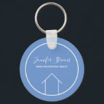Real Estate Modern Blue White Custom Cute Realtor Keychain<br><div class="desc">This modern realtor keychain is custom made with your realty company name under the the agent name in chic typography. This cute cornflower blue and white key chain feature a simple line drawing of a house. Contemporary gift for an agent working to help you buy a home.</div>
