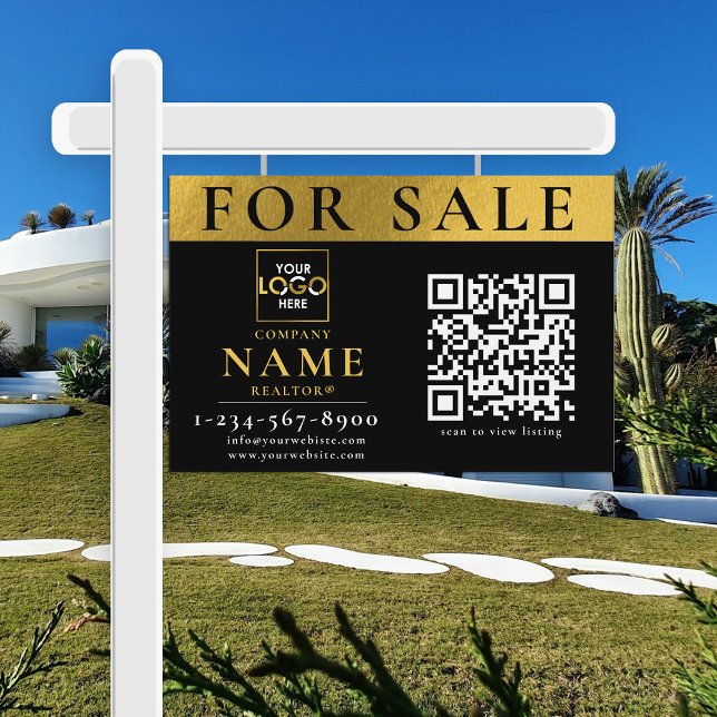Real Estate Modern For Sale Sold QR Code Black Sign (Real Estate Modern For Sale Sold QR Code Black Sign)