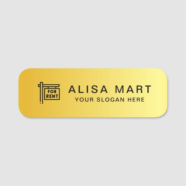 Real Estate Modern Gold Custom Name Tag (Front)