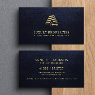 Real estate modern gold house logo navy business card