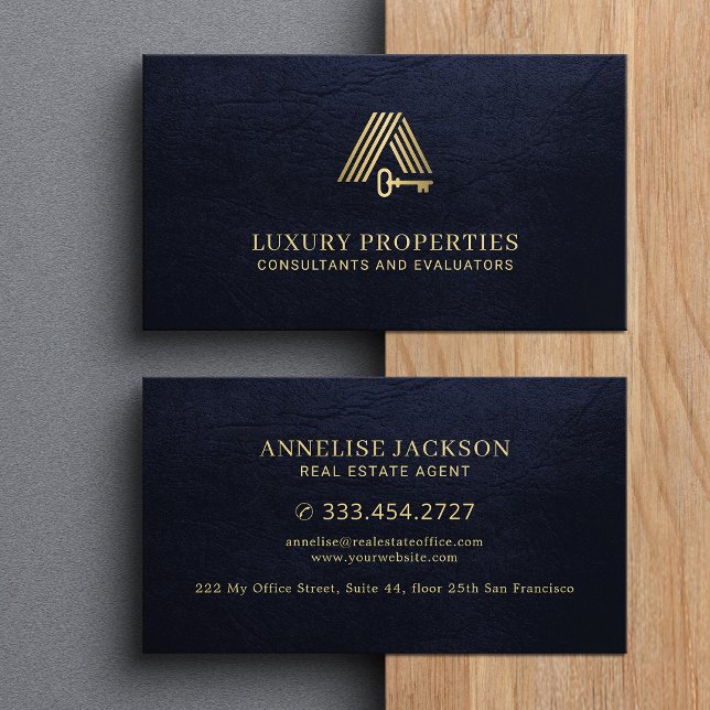 Real estate modern gold house logo navy business card (Creator Uploaded)