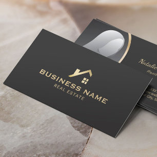 Real Estate Modern Gold House Logo Realtor Photo Business Card