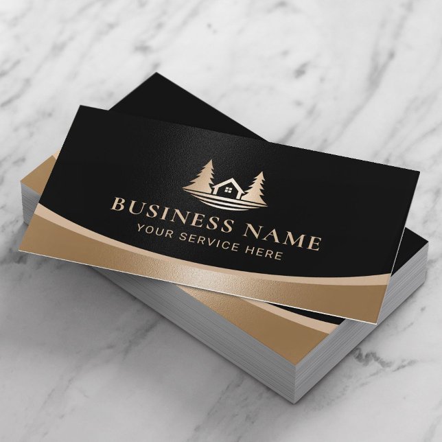 Real Estate Modern Gold Lake House Realtor Business Card (Creator Uploaded)