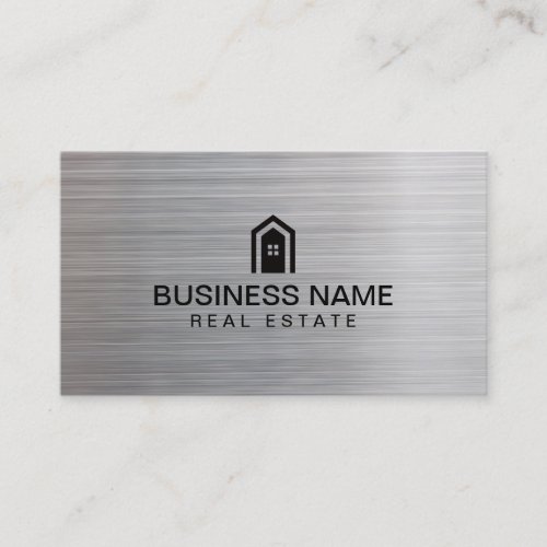 Real Estate Modern Home Logo Brushed Metal Business Card