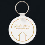 Real Estate Modern House Chic Gold Custom Realtor Keychain<br><div class="desc">This modern realtor keychain is custom made with your realty company name under the the agent name in chic typography. This minimalist gold and white key chain feature a simple line drawing of a house. Contemporary gift for an agent working to help you buy a home.</div>