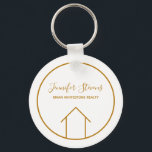 Real Estate Modern House Chic Gold Custom Realtor Keychain<br><div class="desc">This modern realtor keychain is custom made with your realty company name under the the agent name in chic typography. This minimalist gold and white key chain feature a simple line drawing of a house. Contemporary gift for an agent working to help you buy a home.</div>