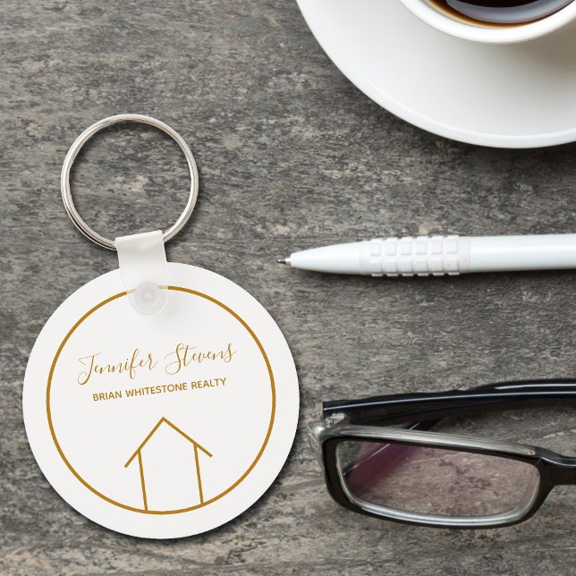 Real Estate Modern House Chic Gold Custom Realtor Keychain (Creator Uploaded)