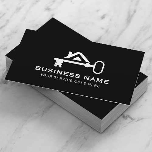 Real Estate Modern House Key Logo Realtor Business Card