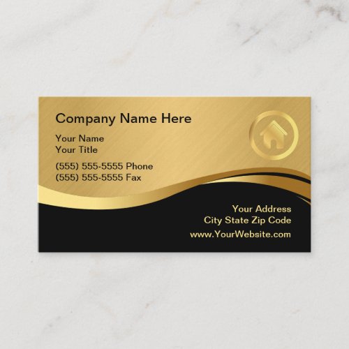 Real Estate Modern House Logo Black  Gold Business Card