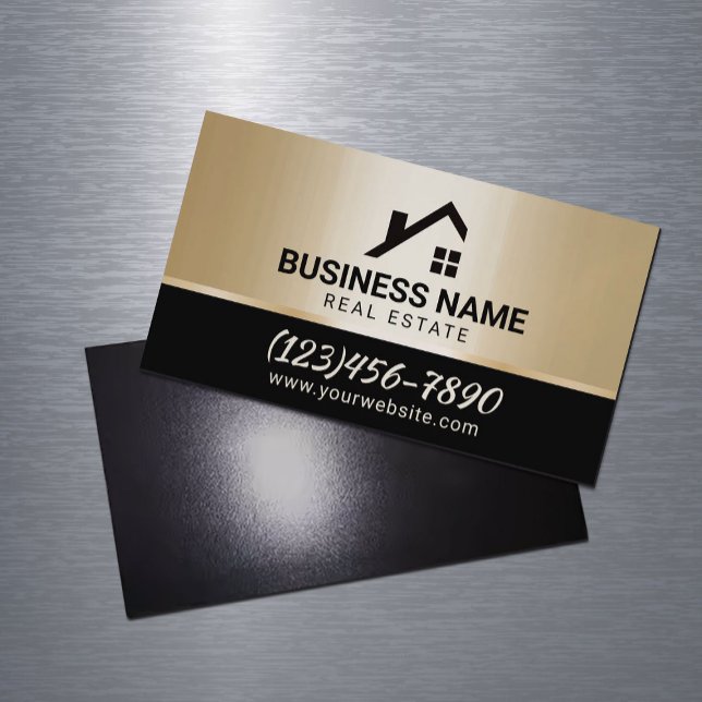 Real Estate Modern House Logo Black & Gold Business Card Magnet (Creator Uploaded)