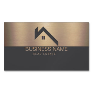 Real Estate Modern House Logo Black & Gold Business Card Magnet