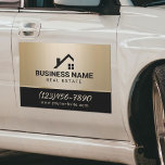 Real Estate Modern House Logo Black & Gold Car Magnet<br><div class="desc">Real Estate Modern House Logo Black & Gold Yard Signs.</div>