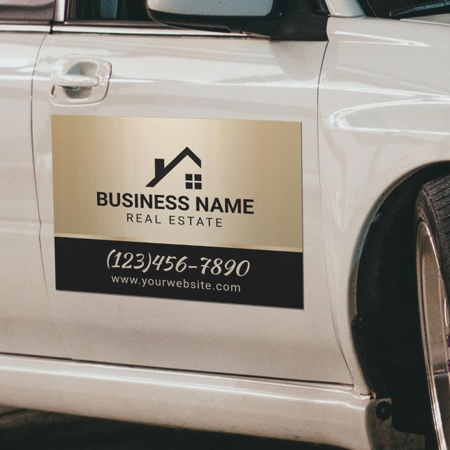 Real Estate Modern House Logo Black & Gold Car Magnet (Creator Uploaded)