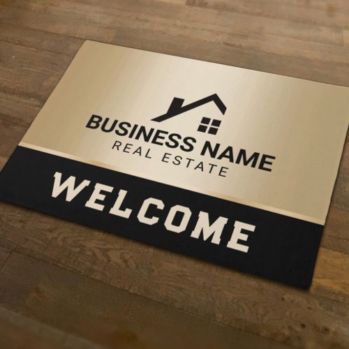 Real Estate Modern House Logo Black  Gold Doormat