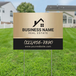 Real Estate Modern House Logo Black & Gold Sign