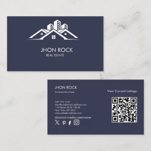 Real Estate Modern House Logo dark gray Qr Business Card