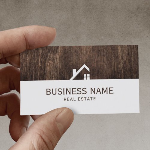 Real Estate Modern House Logo Elegant Dark Wood Business Card