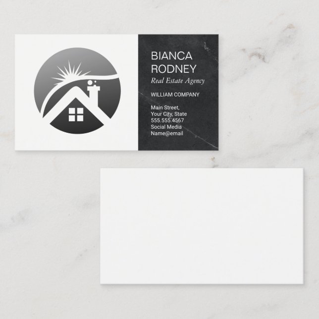 Real Estate Modern Logo | Black Marble Business Card (Front/Back)