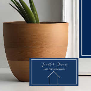 Real Estate Modern Navy Blue Minimalist Realtor Business Card