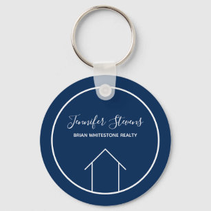 Real Estate Modern Navy Blue Personalized House Keychain