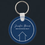 Real Estate Modern Navy Blue Personalized House Keychain<br><div class="desc">This modern realtor keychain is custom made with your realty company name under the the agent name in chic typography. This minimalist navy blue and white key chain feature a simple line drawing of a house. Contemporary gift for an agent working to help you buy a home.</div>