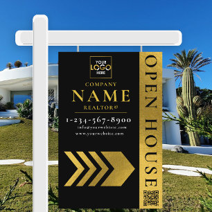 Real Estate Modern Open House Black Gold Sign