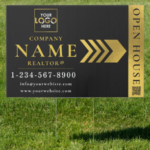 Real Estate Modern Open House Black Gold Sign