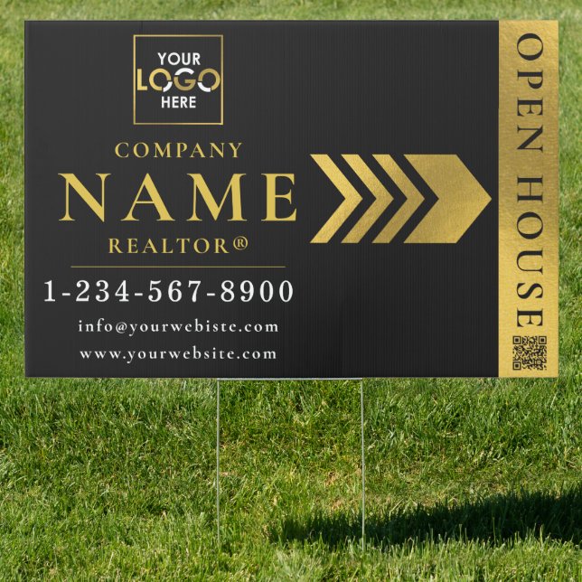 Real Estate Modern Open House Black Gold Sign (Insitu)