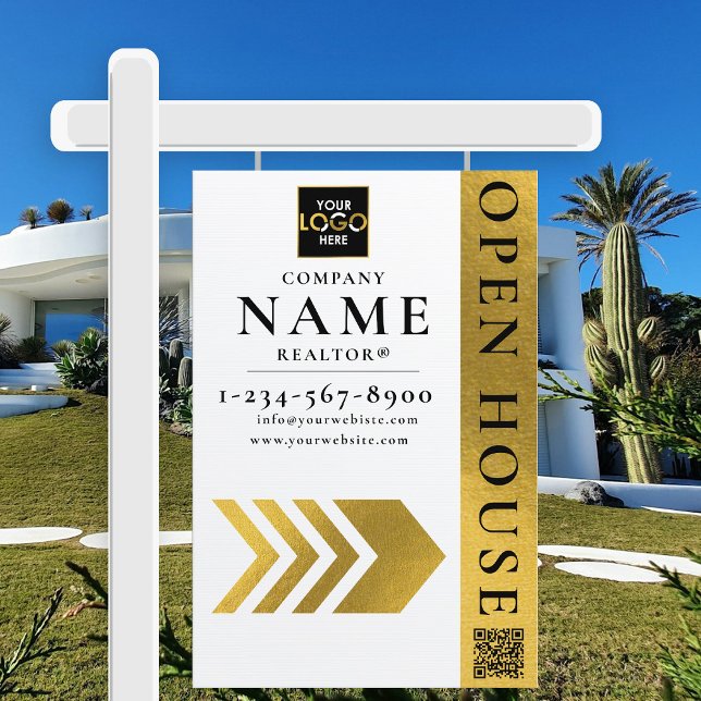 Real Estate Modern Open House White Gold Sign (Real Estate Modern Open House White Gold Sign)