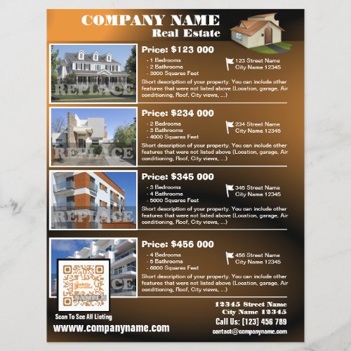 Real Estate  Modern QR code flyer  Brown QR455