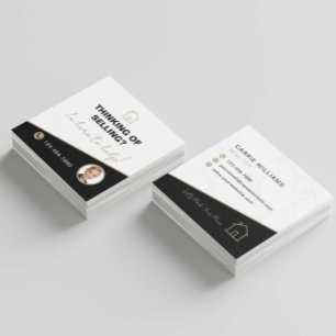 Real Estate Modern Realtor Marble Gold Luxury Square Business Card