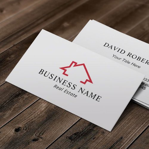 Real Estate Modern Red House Logo Realtor Business Card
