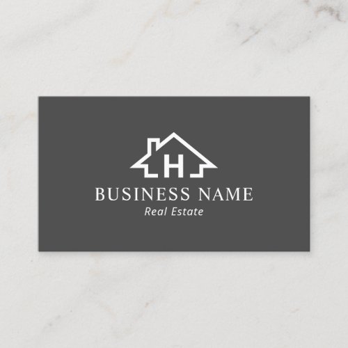 Real Estate Monogram House Logo Professional Gray Business Card