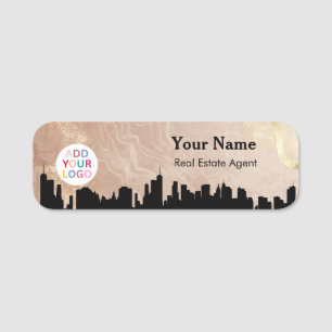 Real Estate Name Tag Badge with Skyline & Logo