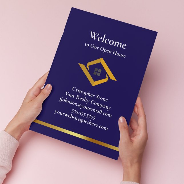 Real Estate Navy Blue House Logo Modern Realtor Table Tent (Real Estate Navy Blue House Logo Modern Realtor)