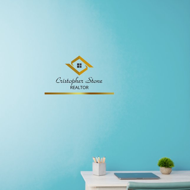 Real Estate Navy Blue House Logo Modern Realtor Wall Decal (Home Office)