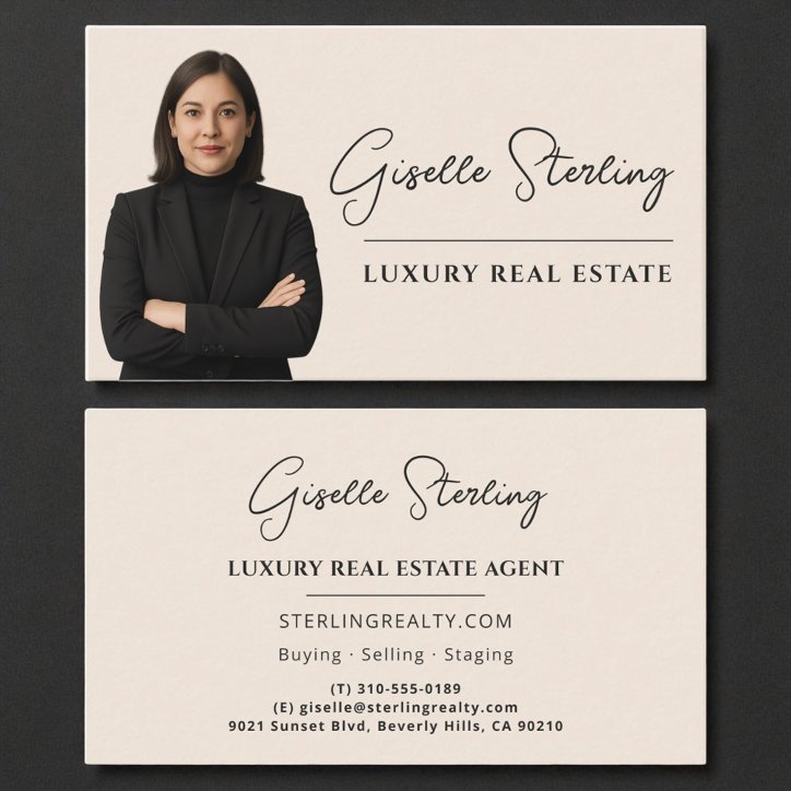 Real Estate Neutral Beige Script Luxury Business Card