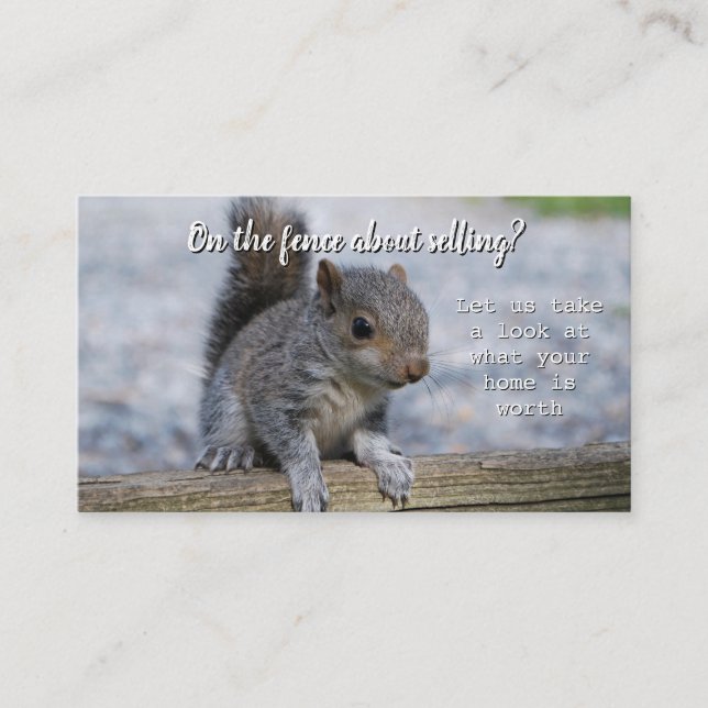 Real Estate on the fence squirrel referral  Business Card (Front)
