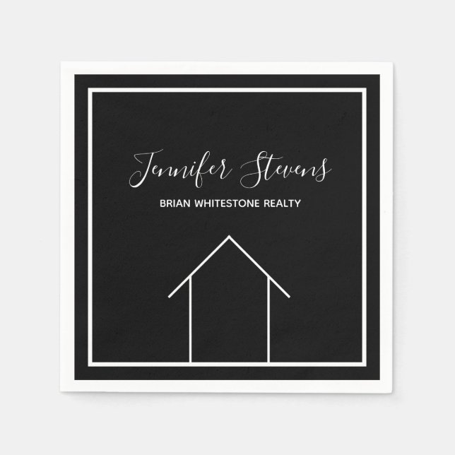 Real Estate Open House Black White Marketing Napkins (Front)