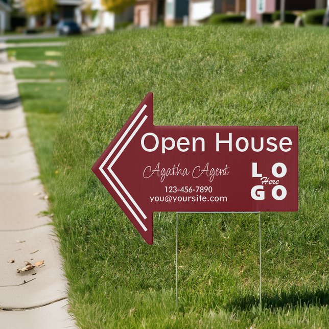 Real Estate Open House Burgandy Arrow Yard Sign (Creator Uploaded)