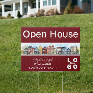 Real Estate Open House Burgandy Double Sided Yard Sign