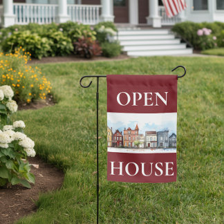 Real Estate Open House Burgandy Garden Flag