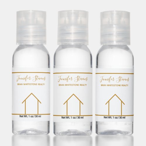 Real Estate Open House Chic Gold White Custom Hand Sanitizer