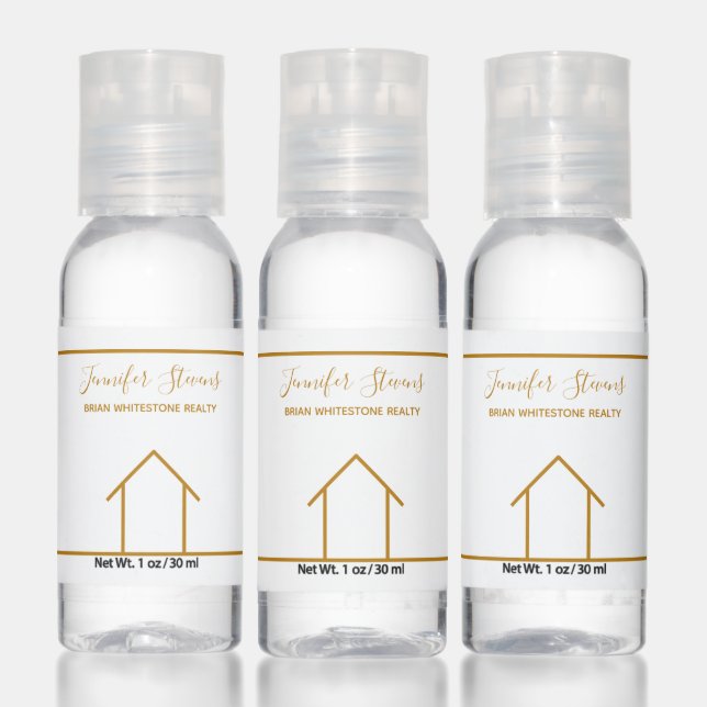 Real Estate Open House Chic Gold White Custom Hand Sanitizer (Set)