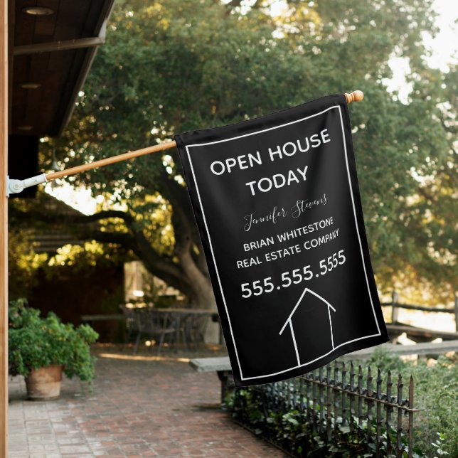 Real Estate Open House Custom Marketing Black Flag (In SItu)