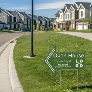 Real Estate Open House Green Arrow Yard Sign