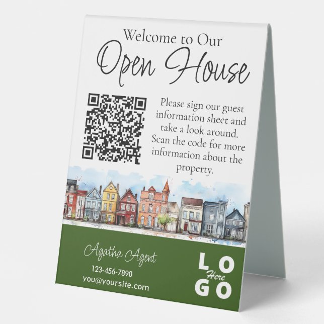Real Estate Open House Green Double Sided Table Tent (Front)